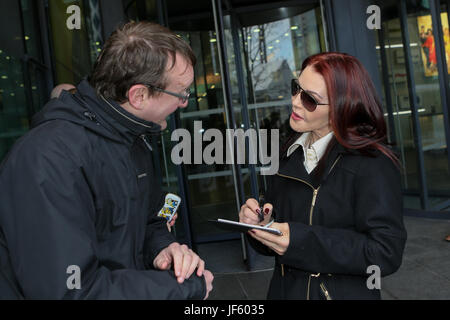 Priscilla Presley leaving 'BBC Breakfast' studios after her appearance on the show. Stock Photo