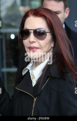 Priscilla Presley leaving 'BBC Breakfast' studios after her appearance on the show. Stock Photo