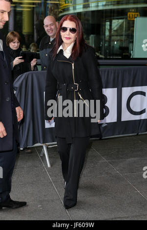 Priscilla Presley leaving 'BBC Breakfast' studios after her appearance on the show. Stock Photo