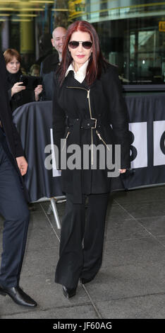 Priscilla Presley leaving 'BBC Breakfast' studios after her appearance on the show. Stock Photo