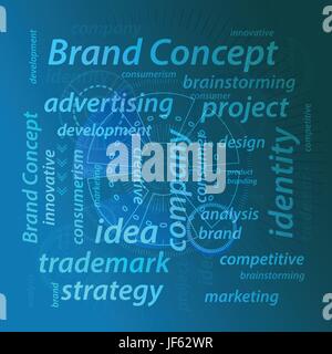 Brand concept. Inscriptions on a blue background. Illustration for your design Stock Vector