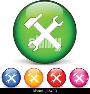 tools, technical, repair, button, sign, icon, vector, service, blue, glass, Stock Vector