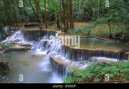 Deep forest Waterfall in Kanchanaburi province, Thailand Stock Photo