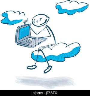 stick figure with cloud computing Stock Vector