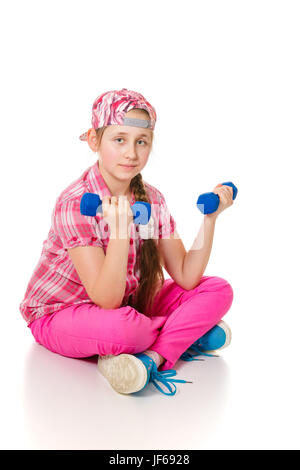 Child in pink sportswear. Education and energy. Sport and success. Fitness  and health. Workout of small girl isolated on white background, sport Stock  Photo - Alamy