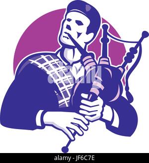 player, scottish, scot, bagpiper, isolated, graphics, male, masculine, Stock Vector