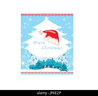 christmas and new year greeting card,santa claus with gifts bag and christmas tree frame Stock Vector