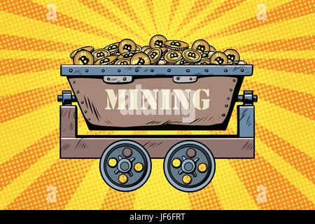 mining trolley with cryptocurrency bitcoin Stock Vector