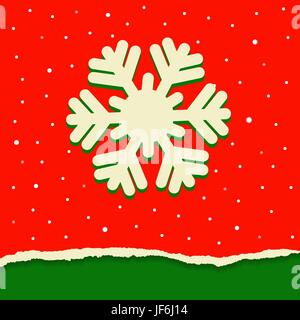 Red and green torn paper background with snowflake for Christmas. Stock Vector