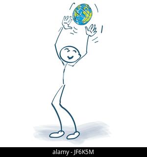 stick figure with globe Stock Vector