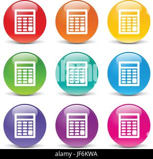 Calculator, Bookkeeping icon sign. Set of multicolored modern labels ...