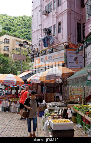 Food stalls and markets are common in Hong Kong island Stock Photo