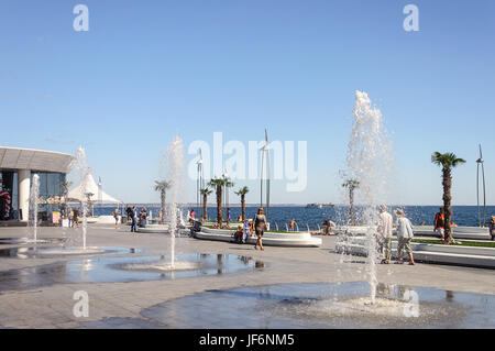 Fountains at seafront in Odessa Stock Photo