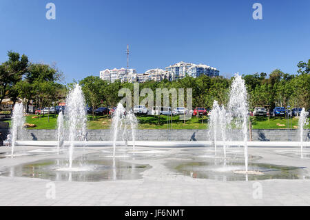 Fountains near the dolphinarium in Odessa Stock Photo