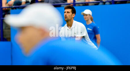 Novak Djokovic (Serbia) playing his first match on centre court at Devonshire Park, Eastbourne, during the Aegon International 2017 Stock Photo