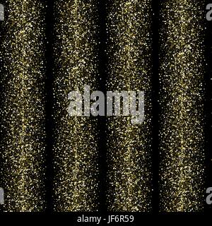 Shiny seamless pattern gold glitter vertical stripes on black background. Backdrop with glittering yellow metal sequins. Retro or vintage vector backg Stock Vector