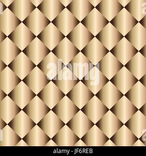 Vector metal gold texture. Golden abstract background with square details. Seamless pattern with golden tiles , shiny and volume effect Stock Vector