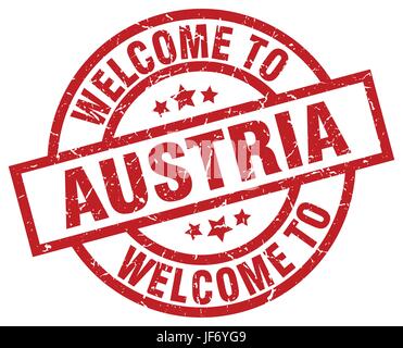 welcome to Austria red stamp Stock Vector