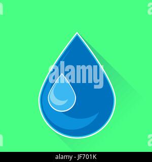 Water Drop Icon Isolated on Green Background. Long Shadow Stock Vector