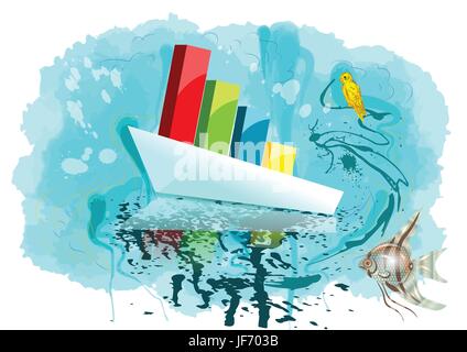 multicolor graph on ship Stock Vector