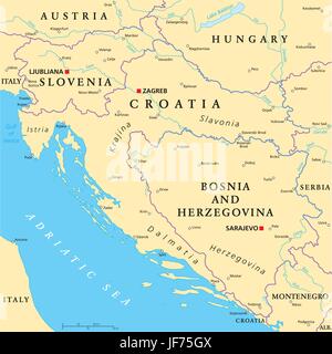 political, croatia, bosnia, map, atlas, map of the world, slovenia, travel, Stock Vector