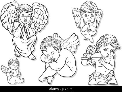 religion, religious, angel, angels, cherub, cupid, humans, human beings, Stock Vector