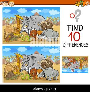 Find ten differences. Cartoon safari african animals. Matching game ...