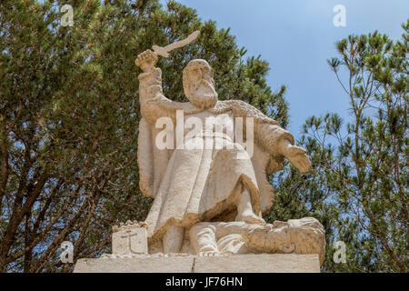 Muhraka Monastery, Dalyat al-Karmel, Israel: Statue of the battle between prophet Elijah and the prophets of the Ba'al. Stock Photo