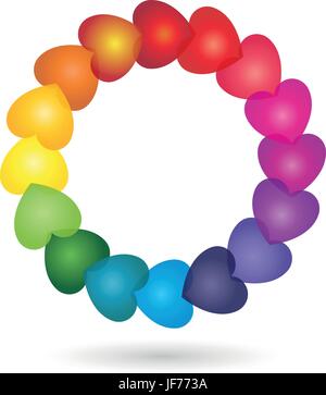 coloured, rainbow, invitation, logogram, human, group, heart, sign, signal, Stock Vector