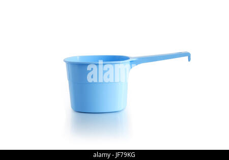 Blue empty plastic scoop on white background. Clipping path is included Stock Photo