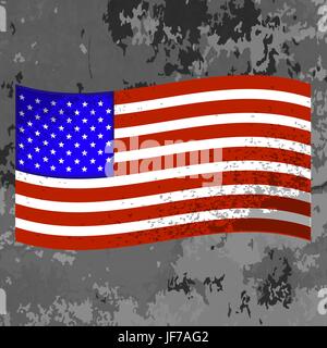 Flag of USA on Grunge Grey Texture Stock Vector