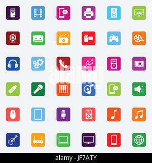 Set of colorful flat media icons Stock Vector