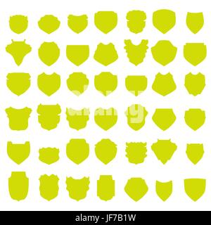 Silhouettes of Yellow Shields Isolated on White Background Stock Vector