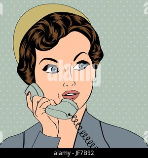 woman chatting on the phone, pop art illustration Stock Vector