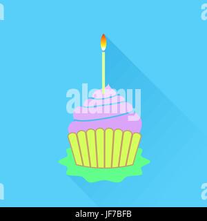 Sweet Cupcake Icon Isolated on Blue Background Stock Vector