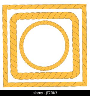 Rope Frames Isolated on White Background. Collection Rope Borders Stock Vector