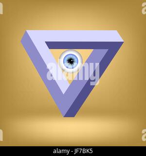 Blue Triangle With Eye Isolated on Brown Background Stock Vector