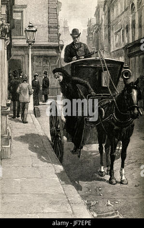 Blind Love, by Wilkie Collins.  Written 1889 - unfinished. Completed by Walter Besant. Caption reads: A hansom cab drove to the offices of the very respectable firm of solicitors.' English novelist, playwright, and author of short stories:  8 January 1824 – 23 September 1889. Stock Photo
