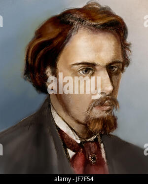 Dante Gabriel Rossetti, portrait by himself. English poet, painter and translator. 12 May  1828 - 10 April 1882. Colourised version. Stock Photo