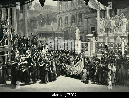 Julius Caesar by William Shakespeare. Performed at Her Majesty's Theatre, 1898.  Act II, The forum: Mark Antony, played by Sir Herbert Beerbohm Tree (1852-1917), harangs the Roman people. Stock Photo