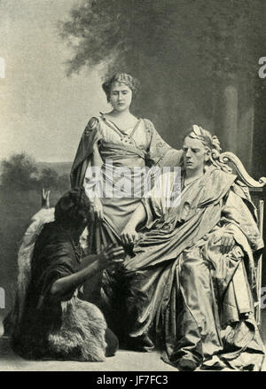 Julius Caesar by William Shakespeare. Performed at Her Majesty's Theatre, 1898.  Act I: Calpurnia played by Lily Hanbury (1874 -1908) and Julius Caesar played by Charles Fulton. Stock Photo