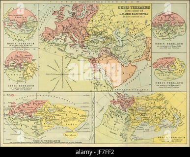 Maps of the known world - at the time of Alexander the Great ( 4th century BC ) and according to Homer, Hectatus, Democritus, Strabo, Herodotus and Ptolemy. Drawn by Keith Johnston F.R.S.E. Published in The Unrivalled Classical Atlas by W. and A.K. Johnston in 1877. Stock Photo