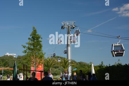 Aerial cableway Impressions on the grounds of the IGA Berlin 2017, International Garden Exhibition Berlin, gardens of the World from June 18, 2017 Stock Photo
