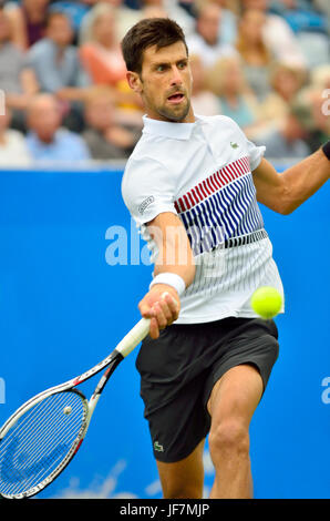 Novak Djokovic (Serbia) playing his first match on centre court at Devonshire Park, Eastbourne, during the Aegon International 2017 Stock Photo