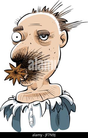 A cartoon man with an exploded, prank cigar on his face. Stock Vector