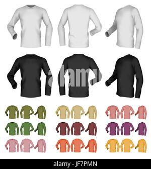 Long sleeve blank male t-shirt template. Front, rear and side view. Stock Vector