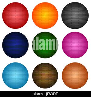 Set of Colorful Brick Spheres Isolated on White Background. Stock Vector