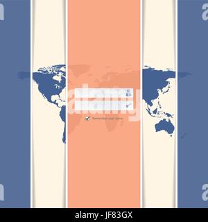 Classy striped login screen with world map Stock Vector