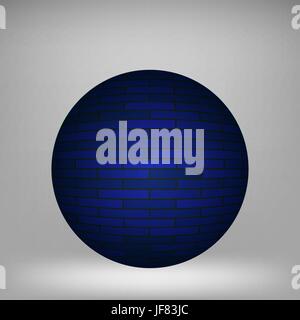Abstract Blue Brick Sphere Isolated on Grey Background Stock Vector