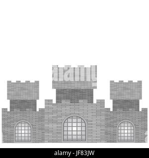 Grey Castle with Grids  Isolated on White Background Stock Vector